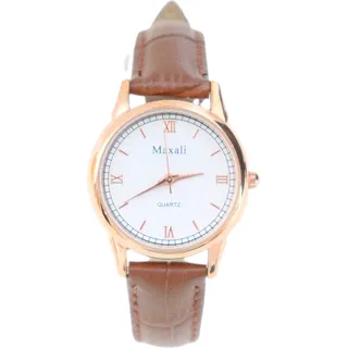 Rötting Design Damenuhr Quarz Kollektion "Maxali" - braunes Lederarmband goldrosefarbenes Gehäuse