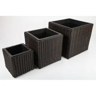 point-garden 3x Blumenkübel Pflanzkübel Pflanzgefäß Blumentopf aus Polyrattan