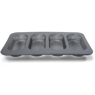 patisse Perforierte Hotdog-Brötchen, antihaftbeschichtet, mit 4 länglichen Mulden von je 17 cm x 6,8 cm, Pfannengröße 34 cm x 23 cm, Größe M, Schwarz