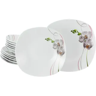 CreaTable CreaTable, 24025, Serie Square Orchidee, 12-teiliges Geschirrset für 6 Personen, Tafelservice aus Porzellan, spülmaschinen- und mikrowellengeeignet, Qualitätsproduktion