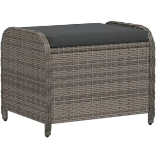 vidaXL Gartenhocker Mit Kissen Grau 58/46/46 Cm Poly Rattan , Kunststoff , Rechteckig , 58x46x46 cm , Gartenmöbel, Gartensessel, Gartenhocker