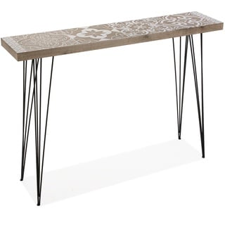 Versa Dallas Schmales Möbelstück für den Eingangsbereich oder Flur, Moderner Konsolentisch, Maßnahmen (H x L x B) 80 x 25 x 110 cm, Holz und Metall, Farbe: Braun und weiß