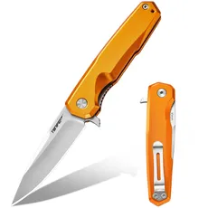TONIFE Vision Klappmesser Outdoor Messer mit 8Cr14MoV Klinge und Aluminium Griff Survival Messer mit Taschenclip Bushcraft Messer (Orange - Satin)