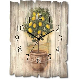 ARTland Holz Wanduhr Funkuhr - schwarzer Zeiger Zitronenbaum mit Holzoptik Größe: 30x40 cm - Creme