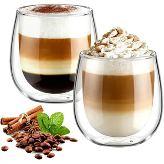 glastal Doppelwandige Latte Macchiato Gläser Cappuccino Kaffeeglas 2x250ml