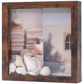 Muzilife 3D Bilderrahmen zum Befüllen mit Glasscheibe 22x22 cm-Tiefer Holz Rahmen, Objektrahmen Shadow Box, als Geschenk für Familie Freunde, Fotos Erinnerungsbox (Dunkelbraun, 22x22cm)