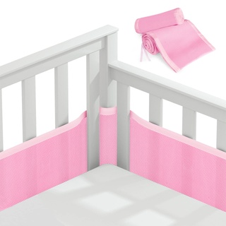 Vicloon Bettumrandung Nestchen, Nestchen für Kinderbetten Kantenschutz Baby Babybett, Atmungsaktive Polsterung, Kopfschutz Babybett Umrandungen, Rausfallschutz für Babybett Gitterstäbe-Rosa