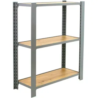 SimonRack Officlick Bücherregal, 1000 x 800 x 300 mm, 3 Etagen, Eiche, Industriestil, Metall, Grau/Eiche
