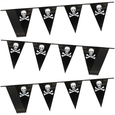 com-four® 3X Piraten-Wimpelkette - Hängekette im Piratenlook - Geburtstagsdekoration für Kinder - Partydekoration für Kindergeburtstage (Winpelkette Piraten 3X)