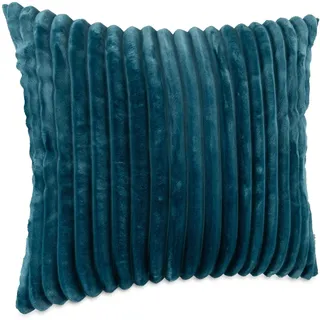 kisska Dekokissen Kissenbezug Sofakissen Pillow Plüsch Kuschelkissen Zierkissen Cord Kissen Couchkissen Kord Kissenhülle ultraweich gestreift Lilli 40x40cm ohne Füllung Türkis