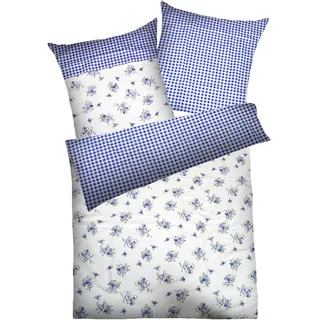Dyckhoff Vera kariert/floral Blau 155 x 220 cm + 2 x 80 x 80 cm