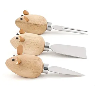 Kikkerland CHS08 Messerset, Edelstahl, Holz, 15.5 x 15.5 x 5 cm