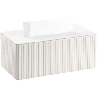 KINGFOM Kosmetiktücherbox Taschentuchbox, Rechteckige Tissue Box Tücherbox für Wohnzimmer, Badezimmer & Büro – Dekorative Taschentücher Box Taschentuchspender aus PU Leder (Weiß, Rechteckige)