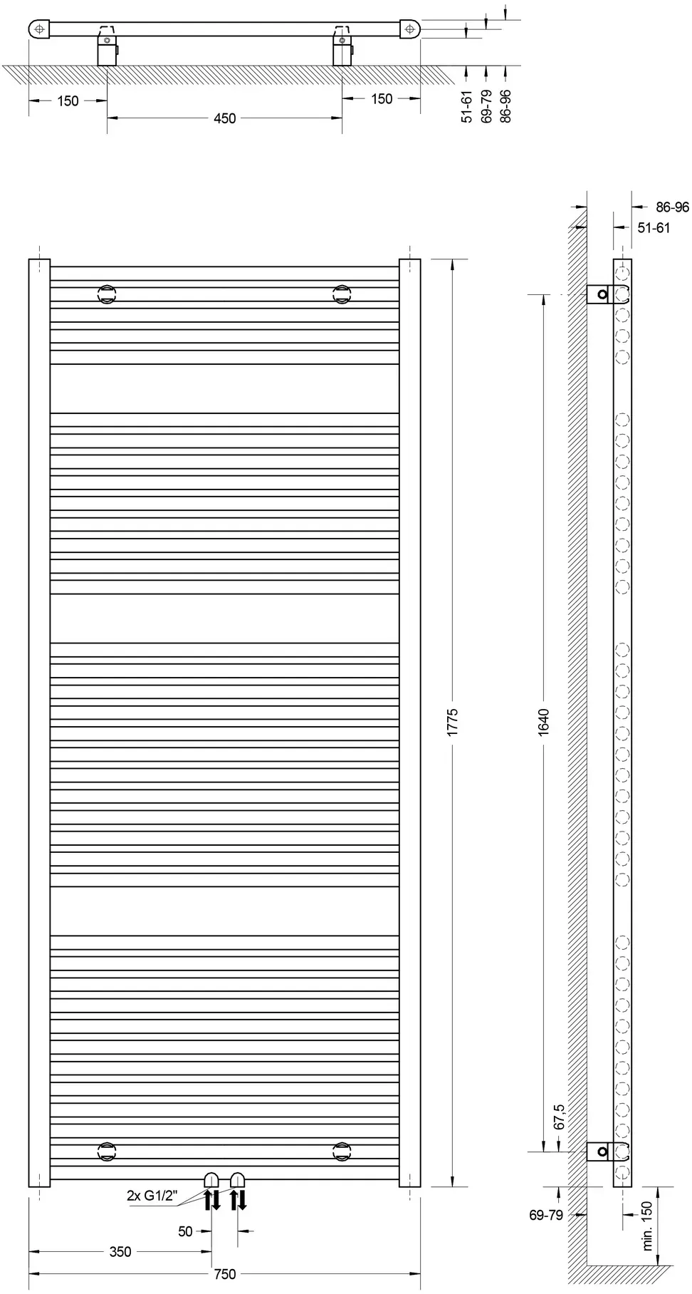 Bild von München 600 x 1775 mm weiß