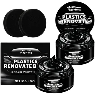 Crunier 2 Stück Auto Kunststoffteile Renovierer Schwarz,50 g Autopolitur(A) | Auto Kunststoff Kratzer Entfernen mit Schwämmchen,Armaturenbrett Reparaturset Paste Fahrzeuge,Schwarze Kunststoffpflege