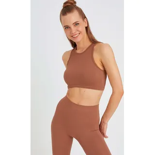 Leif Nelson ärmellos Damen Seamless Crop Top aermellos LN-8426, Braun / XS/S - Braun