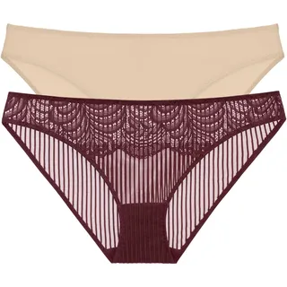 Hipster DORINA "Emersyn", Damen, Gr. 3XL, rot, beige, Spitze, Obermaterial: 89% Polyamid, 11% Elasthan, gestreift, körpernah, Unterhosen Hipster, weiches Stretchmaterial, atmungsaktiv