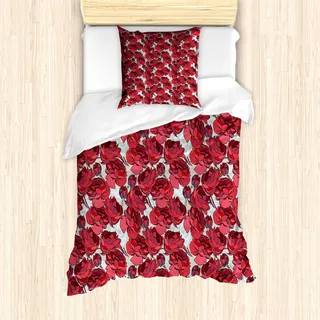 ABAKUHAUS Blumen Mantele, Vibrierende Rose-Blumenstrauß, Milbensicher Allergiker geeignet mit Kissenbezügen, 135 cm x 200 cm - 80 x 80 cm, Lila, Rosa, Rot