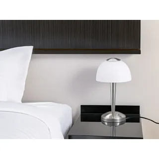 Kleine LED Tischlampe mit Glas Lampenschirm, Pilzlampe dimmbar, Nachttischlampe - Silber