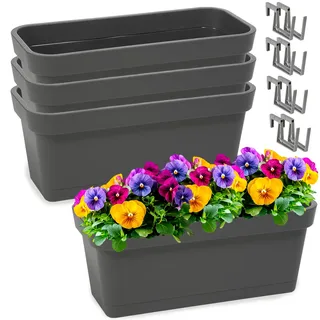 PECZEKO Blumenkasten-Set aus Kunststoff, Pflanzkasten für Blumen und Kräuter, Widerstandsfähiger Balkontopf, Pflanzkübel für Balkon 4 Pack Anthrazit, ø 40 cm
