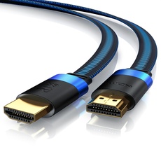 8k HDMI Kabel 2.1 - Flachbandkabel Ultra High Speed II - mit Ethernet – 3m (Meter) - 8K UHD II - 3D TV – eARC - HDR10+ - 4320 p - 120 Hz mit DSC - 7680 x 4320 – Stoffummantelung - Verlegekabel