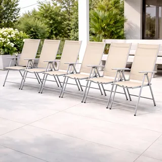 6er Set Garten Klappstuhl Aluminium - Textilen Silbergrau/Beige - Beige