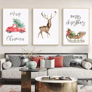 Viusneun 3er Weihnachts Poster Set, Frohe Weihnachten Wandbilder Premium Leinwandbilder Kunstdruck Poster Aesthetic Wandposter für Weihnachts Ohne Rahmen (30 x 40 cm)
