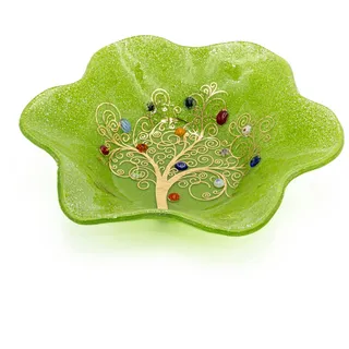 Sospiri Venezia Murano-Glas-Objekttablett mit handgefertigter Baum des Lebens-Dekoration dekorative Schale Wohndekoration Geschenkidee handgefertigt in Italien (19 x 19 cm)