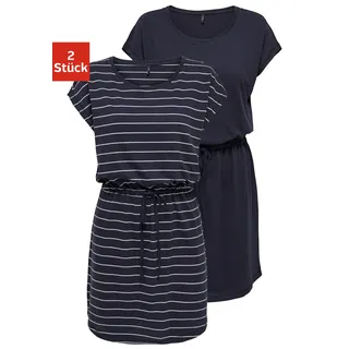 Shirtkleid ONLY "ONLMAY LIFE S/S DRESS 2 PACK CS JRS", Damen, Gr. XS (34), N-Gr, blau (night sky detail:pack nigth sky stripe cloud dancer (nadia)), Jersey, Obermaterial: 100% Baumwolle, gestreift, regular fit kurz, Rundhals, Kleider Shirtkleid, Baumwolle, regular fit, Rundhals, Topseller