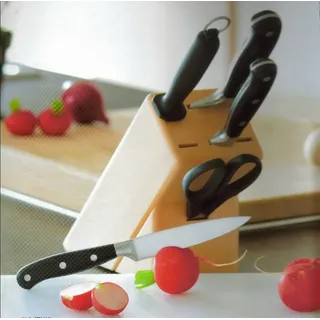 Giesser seit 1776 - Made in Germany - Messerblock Buche 5 Teilig, geschmiedet, hitzebeständig, schwarz, Messer Set, rostfrei, deutscher scharfer Messerblock, 9891 b5 bc