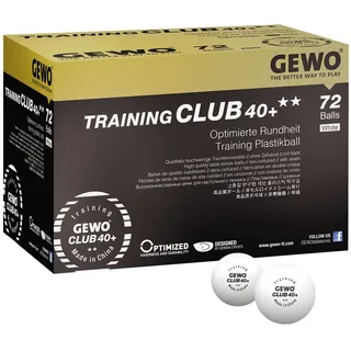 Gewo Training Club Tischtennisbälle - 2 Sterne Tischtennis-Ball 40+ aus ABS Plastik mit Naht - Hochwertige Trainings-Bälle mit präzisem Flugverhalten - Durchmesser 40+mm, 72 Stück, weiß