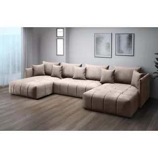 furmeb24 ASPEN U Ecksofa mit Schlaffunktion Bettzeugablage 346x188cm, Sofa U Form, - Beige