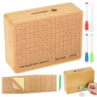 Selizo Spardose Holz,Sparbox mit Zahlen Ankreuzen,Sparbox with Ziel,Spardose mit zähler Zum Ankreuzen,Sparschwein mit Sparziel,Spardose €500 €1,000 €2,000 €3,000 €5,000 Euro Keine Montage