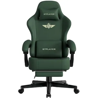 GTPLAYER Gaming Stuhl Ergonomischer Gaming Sessel Schreibtischstuhl Bürostuhl mit Kunstleder Federsitzkissen, Verbindungsarmlehnen, mit Fußstütze - Grün