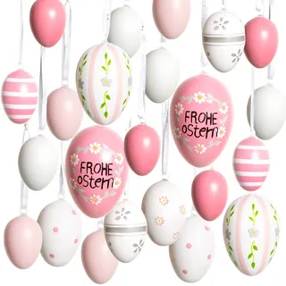 Logbuch-Verlag 24 kleine Ostereier aus Plastik rosa pink weiß - großes Eier Set Frohe Ostern Osterstrauch Deko 4-6 cm