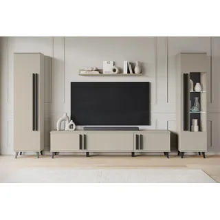 Home Affaire Wohnwand »Helsinki, Modernes Set mit verglaster Vitrine« Komplett-Set, 4 Stk. tlg., braun