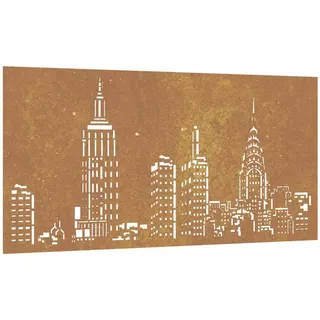 Garten-Wanddeko 105x55 cm Cortenstahl Skyline-Design - Braun