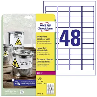 Avery Zweckform Folienetiketten L4778-20 Weiß 45,7 x 21,2 mm 20 Blatt 960 St.