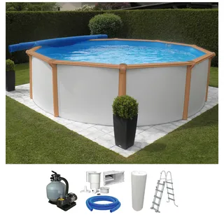 KWAD Rundpool White Timber 550 x 132 cm inkl. Sicherheitsleiter und Sandfilteranlage