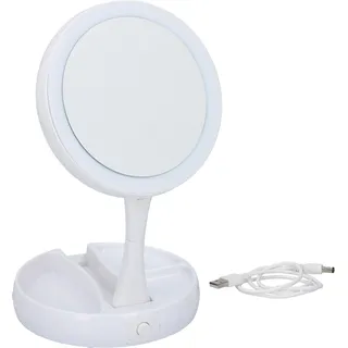 Grundig Schminkspiegel LED-Beleuchtung Stauraum Schmuck Gewöhnlicher und Vergrößerungsspiegel Weiß - Weiß