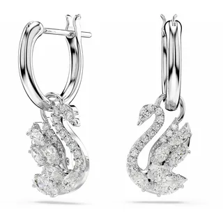 Swarovski Swan Ohrhänger, Mischschliff, Schwan, Weiß, Rhodiniert