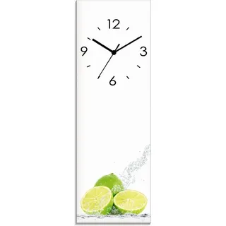 ARTland Glas Wanduhr Funkuhr - schwarzer Zeiger Limette mit Spritzwasser Größe: 20x60 cm - Gelb