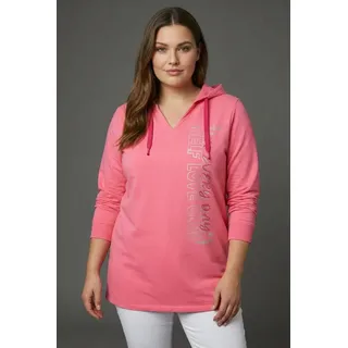 Kapuzensweatshirt KANGAROOS, Damen, Gr. 56/58, pink, Sweatware, Obermaterial: 95% Baumwolle, 5% Elasthan, bequem hüftbedeckend, V-Ausschnitt, Flachstrickbündchen, Sweatshirts Kapuzensweatshirt, casual Stil, mit Kapuze, bequeme Passform, große Größen