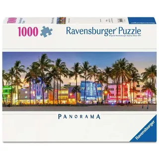 Ravensburger Puzzle 12001710 - Nachtlichter am Ocean Drive - Panorama-Puzzle Miami Beach mit 1000 Teilen, für Florida-Fans ab 14 Jahren