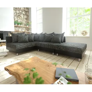 DELIFE Ecksofa Clovis Schwarz Modulsofa Hocker Ottomane Links - Schwarz