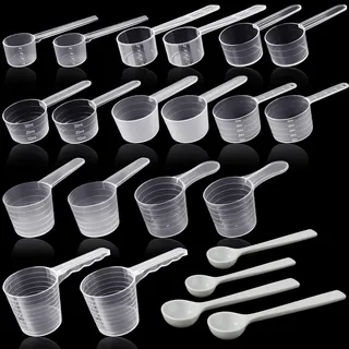 HavaCue 22 Stück Transparent Messlöffel Set, Dosierlöffel 1g/2ml - 50g/100ml, Wiederverwendbar Kunststoff Transparent Measuring Spoons, Scoop Löffel Proteinpulver, Skala Dosierlöffel für Waschpulver