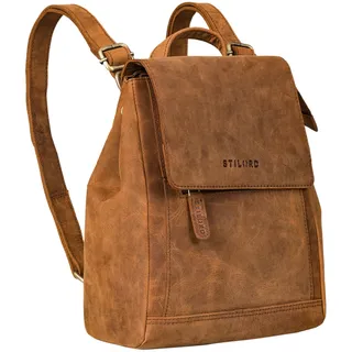 STILORD 'Allegra' Elegante Rucksack Handtasche Damen Leder Klein Cityrucksack Frauen Vintage Lederrucksack Daypack Retro Wildleder Umhängetasche, Farbe:tan - dunkelbraun