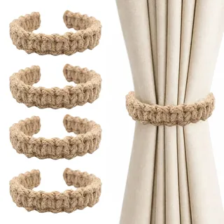 8 Stück Vorhangklemmen Boho Gardinen Raffhalter Vorhänge aus Seil Gardinenzubehör für Gardinen Schiebevorhang Braun