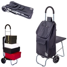 Trolley Dolly with Seat, Black Foldable Cart Tailgate