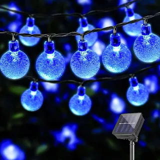 LQWELL® Solar Lichterkette Aussen 10M 40LED 8 Modi für Innen und Aussen Kettenlicht Kristall Kugeln IP44 Wasserdicht Garten Terrasse Balkon Hochzeit Party Fenster (Blau)